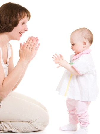 Mother with a baby on a white background.の写真素材