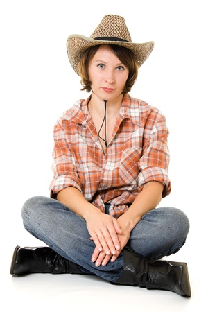Cowboy woman on a white background.の写真素材