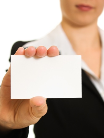 Businesswoman with visit card in his hand.の写真素材
