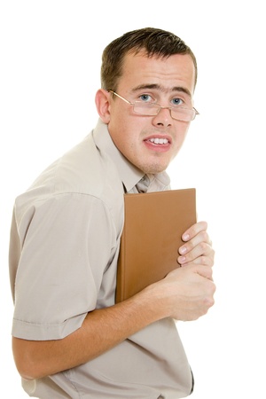 The man in glasses with a book.の写真素材