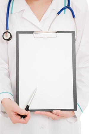 Doctor with clipboard on a white background.の写真素材