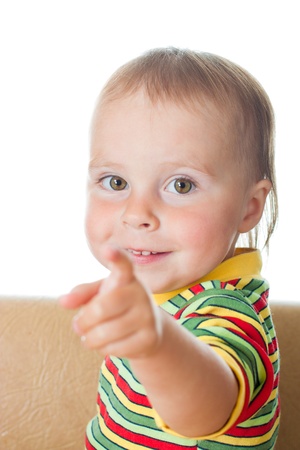 The kid with his finger pointing to the front.の写真素材