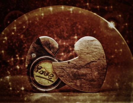 The two halves of the heart disclosed on the background of cosmic landscapes.の写真素材