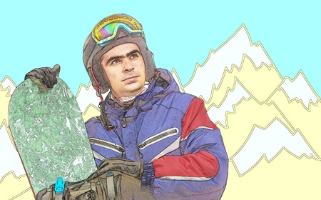 Male snowboarder with the board. Comic style.の写真素材