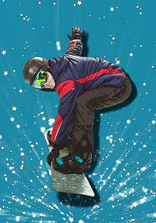 Snowboarder on a blue background in the style of comics.の写真素材