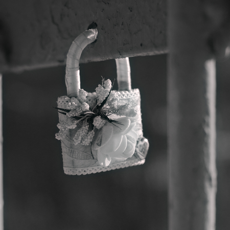 Hanging lock as a symbol of love and loyalty.の写真素材