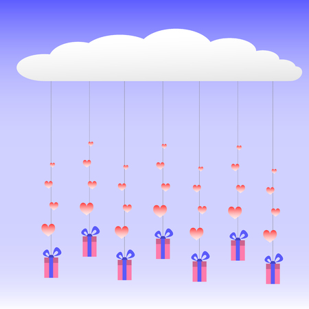 Hanging from the sky hearts and gifts to the day of the holy valentine.のイラスト素材