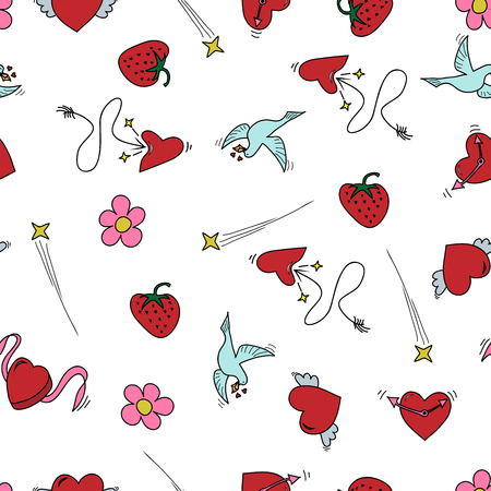Vector seamless retro pattern, on Valentine's day or wedding. Can be used for web page background, pattern fills, wallpaper, surface textures.のイラスト素材