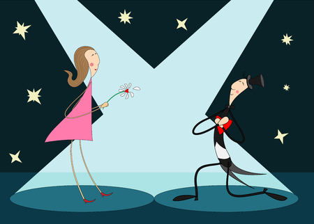 Young couple in love. Man and woman on a romantic date.Vector illustration.のイラスト素材