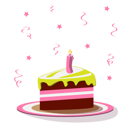 A piece of delicious pie with candles on your birthday. Vector illustration.のイラスト素材