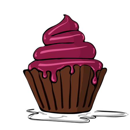 Hand draw sketch of a vanilla cupcake with cream. Vector illustration.のイラスト素材