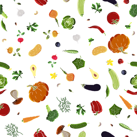 Assorted a lot of vegetables seamless pattern background.のイラスト素材