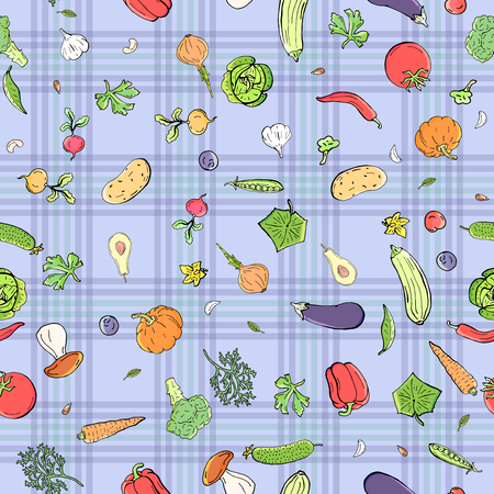 Assorted a lot of vegetables seamless pattern background.のイラスト素材