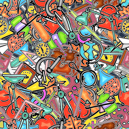 Different school objects. Bright seamless pattern. Eps 10 vector illustration.のイラスト素材