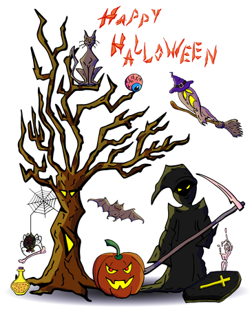 Different evil at night on a holiday of Halloween.のイラスト素材