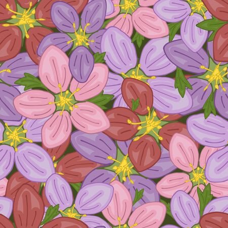 Seamless pattern of scattered flowers on the surface. Vector illustration.のイラスト素材