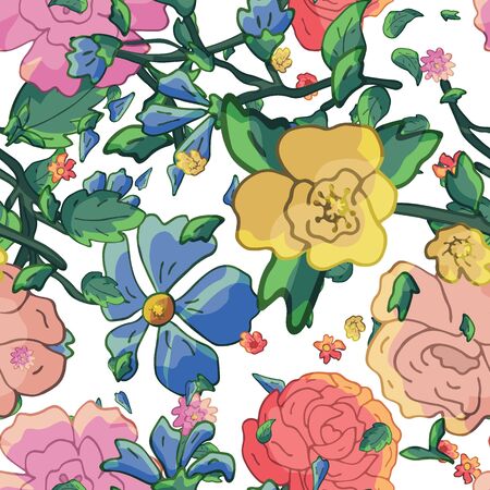 Vector seamless retro pattern, flowersのイラスト素材