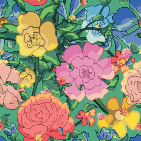 Vector seamless retro pattern, flowersのイラスト素材