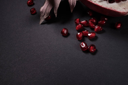 Perfect black and red composition with autumn fruitsの写真素材