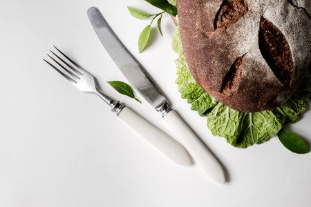 Tasty and healthy food handmade rye breadの写真素材