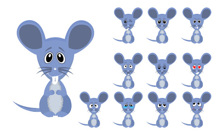 Vector illustration set of cute and funny cartoon little grey mouse with facial Expressionsのイラスト素材