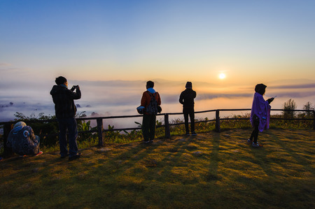Tourists watching the beautiful sunrise at district Pai, Thailandのeditorial素材