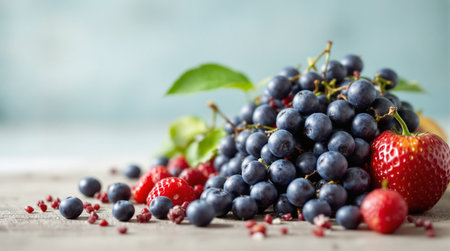 Fresh berries on a wooden table, selective focus, close-upの写真素材