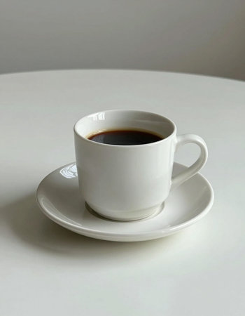 Cup of coffee on the table. On a white background.の写真素材
