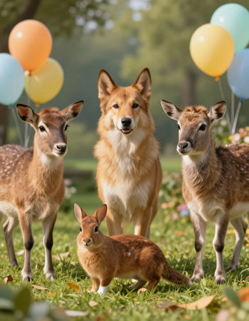 Group of fawns in the park