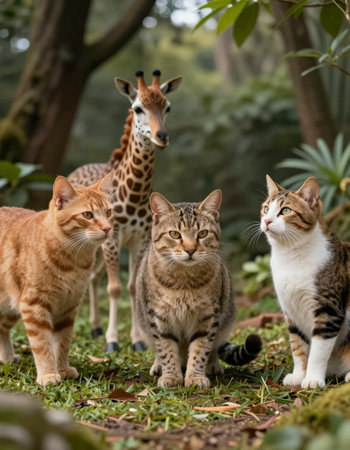 Group of cats in the garden. Animal portraitの写真素材