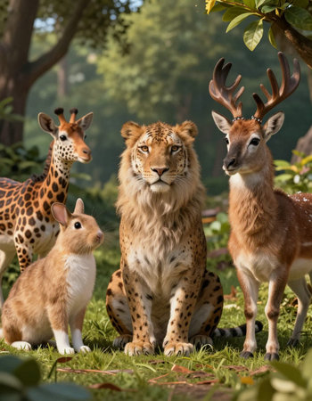 Group of wild animals in the zoo. Wildlife scene from nature.