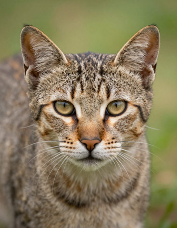 Close-up portrait of a beautiful wild cat with yellow eyes.