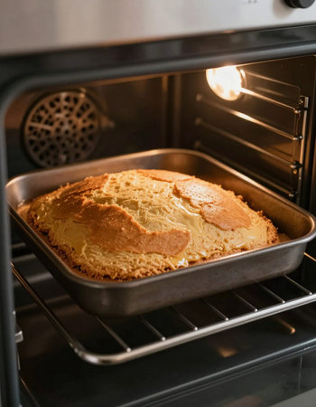 Freshly baked apple pie in a baking dish on an electric oven