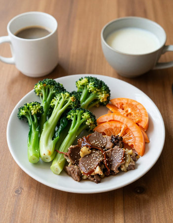 beef with broccoli and carrotの写真素材