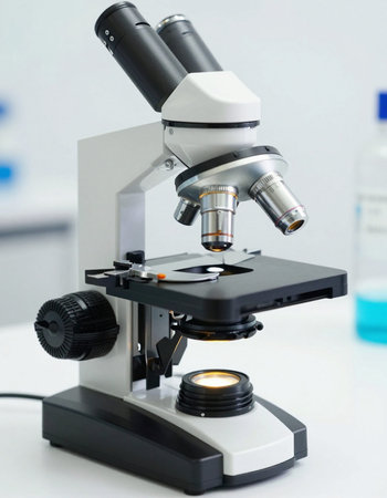 laboratory microscope in science laboratory, science research and development concept