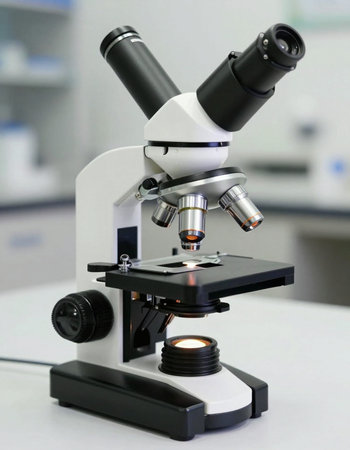 Microscope in the laboratory. Scientific research and development of medicine.