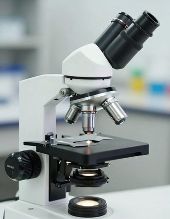 Microscope in the laboratory, science research and development concept, selective focus