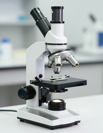 Microscope in laboratory. Scientific research and development of medicine concept.