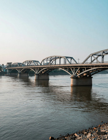 Railway bridge over the Dnieper river in Kiev, Ukraineの写真素材