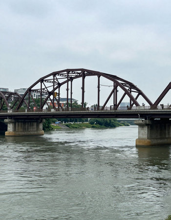 Bridge over the Rhine river in Dresden, Saxony, Germanyの写真素材