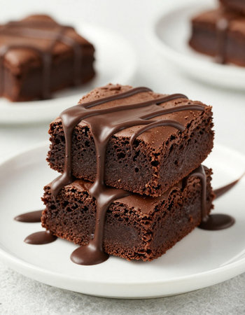 Delicious chocolate cakes on plate on light background, close-up