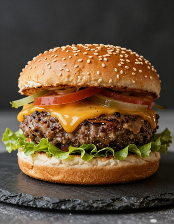 Cheese burger - American cheese burger with fresh salad and beef cutlet