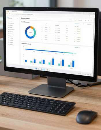 Businessman analyzing investment charts with computer. Accounting and financial management concept