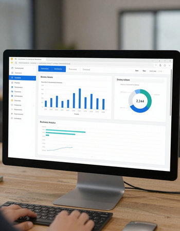 Businessman analyzing investment charts with computer. Accounting and finance concept.