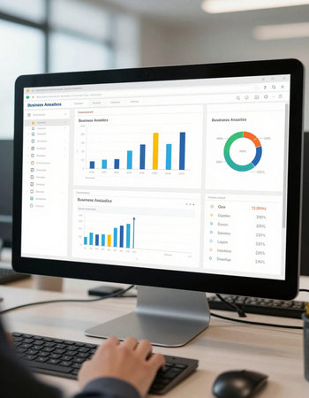 Businesswoman analyzing investment charts with computer. Accounting and finance concept.