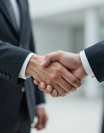 Businessmen shaking hands, finishing up a meeting, close-up