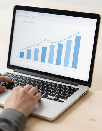 Businessman analyzing investment charts with laptop. Accounting and finance concept.