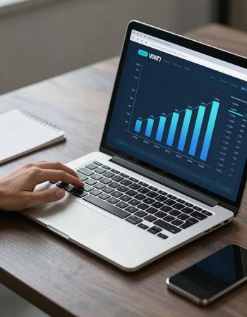 Businessman analyzing investment charts with laptop. Accounting and finance concept.