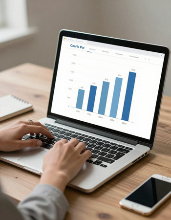 woman working on laptop computer at home office and checking financial report