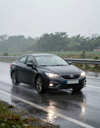 Car on the road in rainy day.